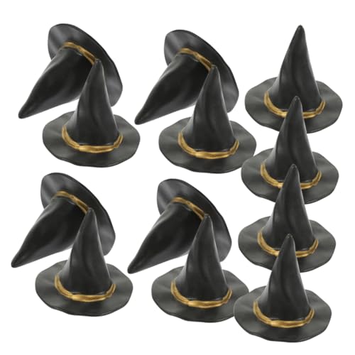 PartyKindom 12 Stück Mini-Hexenhut Halloween dekoration Puppenhut Kleine Dekohüte dollhouse zubehör gerafft Hexenhüte zum Basteln Feenflügel Puppenhüte kleine Hüte für Puppen Plastik Black von PartyKindom