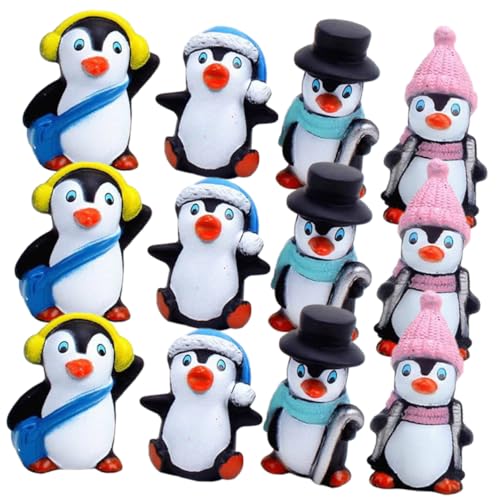 PartyKindom 12 Stück Teiliges Miniatur Pinguinfiguren Kleine Winterliche Dekoration aus Langlebigem Material Vielseitig Einsetzbar als Tortendeko Wohnaccessoire und Fotorequisite für Drinnen von PartyKindom
