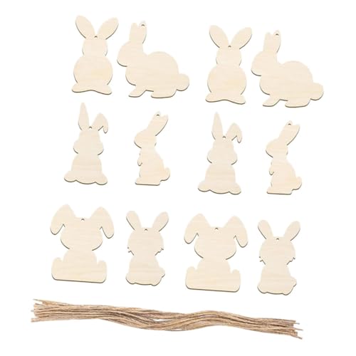PartyKindom 12 Stück Teiliges Unvollendete Holzscheiben Hasenform DIY Osteranhänger mit Hanfschnur Bemalbare Holzdekoration für Osterparty und Kreative Handwerksprojekte von PartyKindom