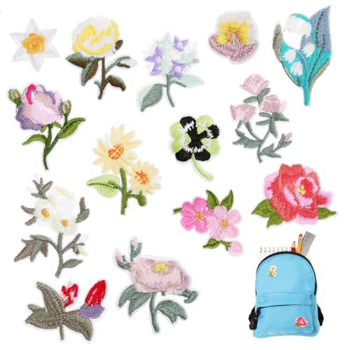 PartyKindom 14 Stück Taschenaufnäher gestickte Aufnäher mit Blumen Jeans-Patch Reparaturflicken dekorieren Verzerrungen nähen Patches reparieren Applikation aufbügeln Stickgarn von PartyKindom