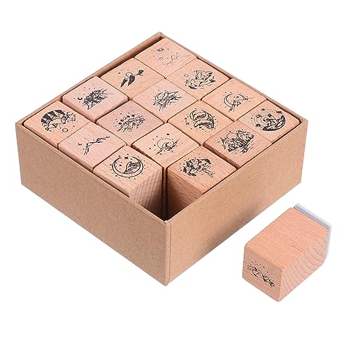 PartyKindom 16 Stück Teiliges Set Holzstempel für Scrapbooking und DIY Kreative Siegelstempel mit Verschiedenen Mustern für Tagebuch und Bastelprojekte von PartyKindom