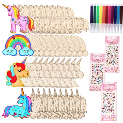 PartyKindom 1Satz Unlackierte Holzhandwerk Einhörner und Wolken DIY Bastelset für Heimdekoration Unvollendete Holz Ausschnitte für Gestalten für Kindergeburtstage von PartyKindom