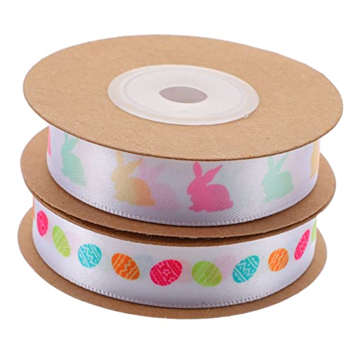 PartyKindom 2 Rollen Themenband Eier Hasen Dekoratives Geschenkband für Bastelprojekte und Verpackungen Yards pro Rolle für Frühlingsfeste und Feiertage von PartyKindom