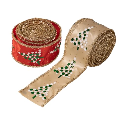 PartyKindom 2 Rollen Weihnachtsband mit Drahtkante Robustes Dekoratives Geschenkband für Diy-weihnachtskränze Schleifen Festliche Bastelarbeiten Formbares Stoffband in Rot und Khaki von PartyKindom