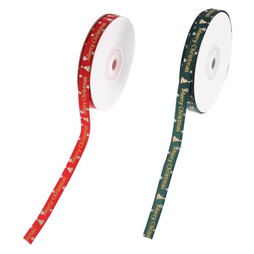 PartyKindom 2 Rollen Weihnachtsgeschenkband Breit Polyesterband mit Roten und Grünen Weihnachtsbaum Motiven Reißfest Vielseitig für Geschenkverpackung Basteln und Partydeko von PartyKindom