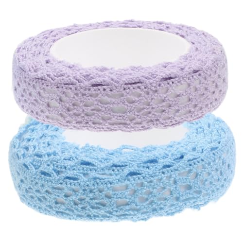 PartyKindom 2 Stück Doppelseitiges Baumwoll Spitzenband Set Blau Hellviolett Weiches DIY Dekoband für Scrapbooking Hochzeit Basteln Geschenkverpackung Vintage Spitzenborte für Handarbeit von PartyKindom