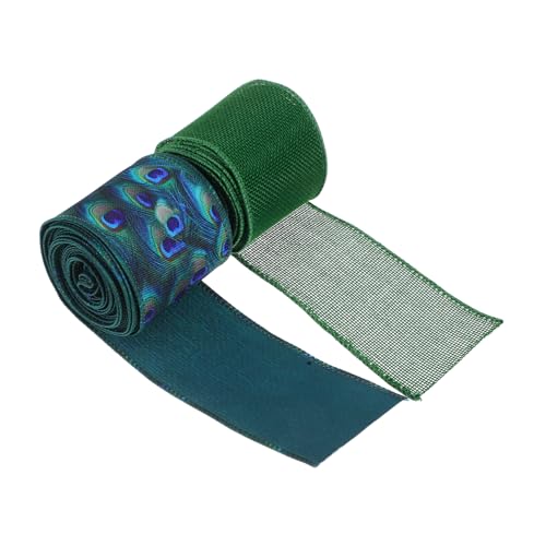 PartyKindom 2 Stück Grüne Drahtkanten Dekorationsbänder Breit Polyester Pfauenmuster Vielseitig für Geschenkverpackung Hochzeitsdeko Kränze Schleifen und Festliche Wohnaccessoires PartyKindom 2 Stück Grüne Drahtkanten Dekorationsbänder Breit Polyester Pfauenmuster Vielseitig für Geschenkverpackung Hochzeitsdeko Kränze Schleifen und Festliche Wohnaccessoires von PartyKindom