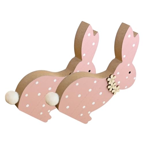 PartyKindom 2 Stück Osterhase Dekoration Geburtstag Bausätze hasenfiguren Easter Bunny tischdeko Ostern holzfigur Hasen-Szenendekor aus Holz Schreibtisch-Kaninchen- Rosa von PartyKindom