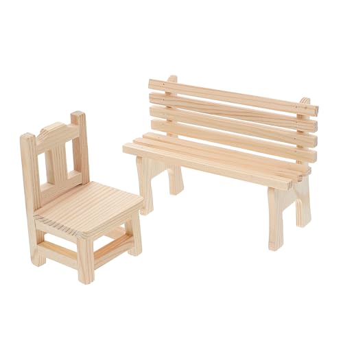 PartyKindom 2 Stück Teiliges Puppenhaus Zubehör Miniatur Holzbank und Hocker Mini Stuhl Dekoration für Wohn Schlafzimmer und Küchenmöbel Vielseitig Einsetzbar Charmante Miniaturmodelle für von PartyKindom
