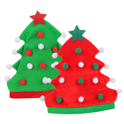PartyKindom 2 Stück Weihnachtliche Weihnachtsbaum Hüte Kreative Elf Mützen in Rot und Grün Weiche Weihnachtsmützen für Festliche Partys und Weihnachtsfeiern von PartyKindom