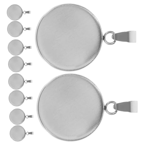 PartyKindom 20 Stück Anhänger Aus Edelstahl Bausätze Sterling Halskette-kit Rundes Tablett Schlüssel Halskette Aus Stahl Schmuck-anhänger-tablett Anhängereinstellung Edelstahl-charme Silver von PartyKindom
