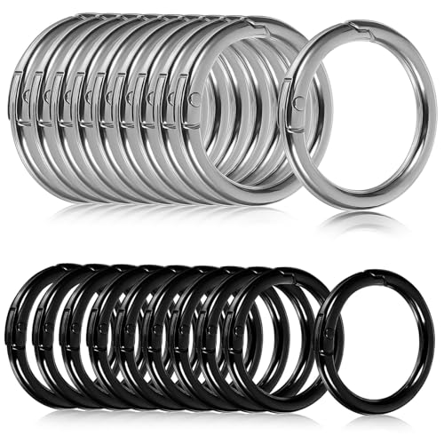 PartyKindom 20 Stück Teiliges Metall O Ringe mit Feder Schnappverschluss Langlebige Karabiner Clips in Silber und Schwarz Vielseitig für Schlüsselanhänger Taschen und Schmuckherstellung von PartyKindom
