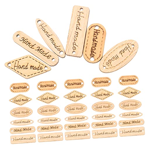 PartyKindom 200 Stück Retro Handmade Holzknöpfe mit Löchern Vintage Label für DIY Basteln Scrapbooking Handgemachte Holzetiketten zum Aufnähen und Dekorieren von PartyKindom