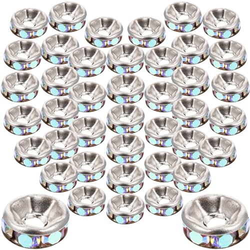 PartyKindom 200 Stück Spacer Perlen mit Strass Runde DIY Schmuckherstellung Zubehör für Armbänder und Bastelprojekte Ab Farben für Kreative Bastelideen von PartyKindom