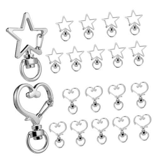 PartyKindom 20Stücke Herz und Stern Schlüsselanhänger Clips Drehbare Hummerverschlüsse für DIY Projekte Robust und Langlebig Vielseitig Einsetzbar für Schlüssel und Taschen von PartyKindom