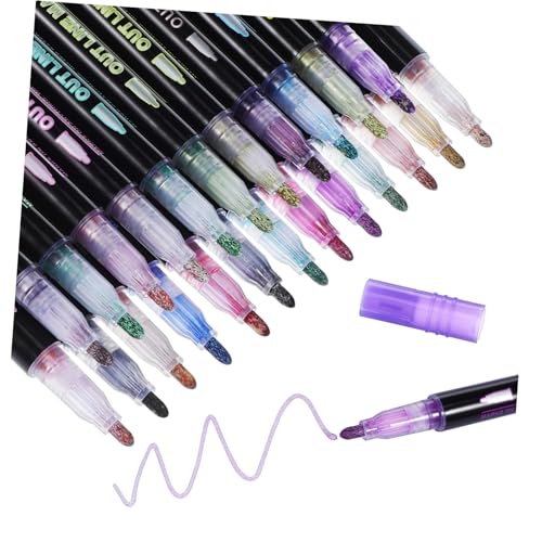 PartyKindom 24 Stück Glitzer Marker mit Farben Doppellinien Stifte für Kreative Bastelprojekte Schnelle Trocknung und Leuchtende Effekte für Scrapbooking und Kartenkunst PartyKindom 24 Stück Glitzer Marker mit Farben Doppellinien Stifte für Kreative Bastelprojekte Schnelle Trocknung und Leuchtende Effekte für Scrapbooking und Kartenkunst von PartyKindom