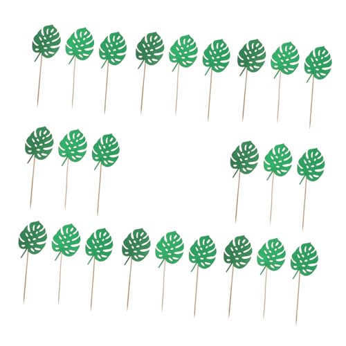 PartyKindom 24 Stück Teiliges Cake Picks mit Kreativen Wiederverwendbaren Monstera Cake Toppern aus Papier und Holz Party Supplies für Geburtstagstorten und Dessertdekoration von PartyKindom