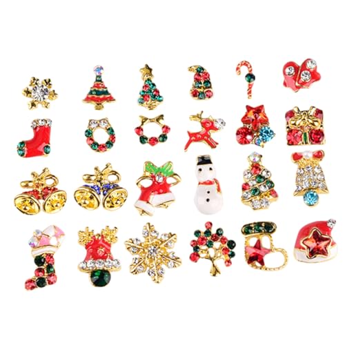 PartyKindom 24 Stück Teiliges Weihnachts Nageldesign aus Langlebiger Legierung Festliche Schneeflocken und Glocken Motive Dekorative Maniküre Ornamente für Naturnägel für DIY und Profi von PartyKindom