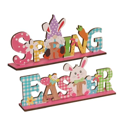 PartyKindom 2Stücke Tischdekoration aus Holz Frühlings und Ostern Mittelstücke Dekorative Holzschilder für Festliche Tischdeko für Partys und Feiern Farbenfrohe und Stabile von PartyKindom