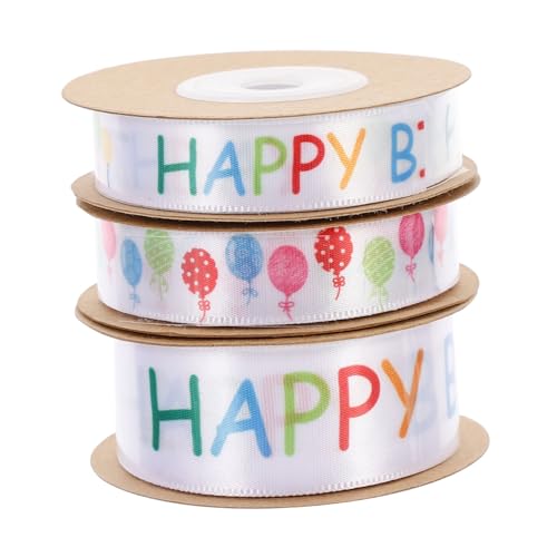 PartyKindom 3 Rollen Happy Birthday Geschenkband Polyester Geburtstag Deko Geschenkverpackung DIY Geburtstagsdeko Jungen Mädchen Ballon Muster von PartyKindom