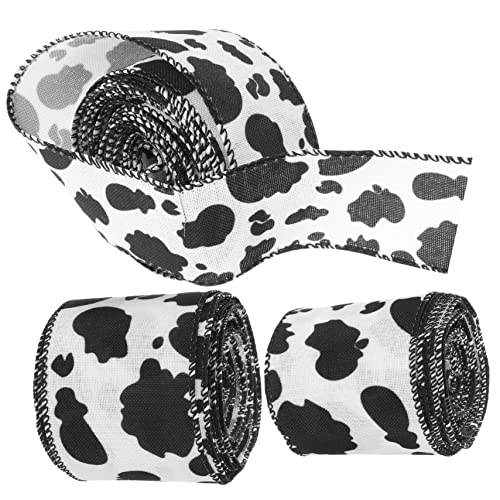 PartyKindom 3 Rollen Kuhmuster Dekoratives Geschenkband mit Drahtkante Ripsband für Geschenkverpackung Basteln und DIY Dekoration von PartyKindom