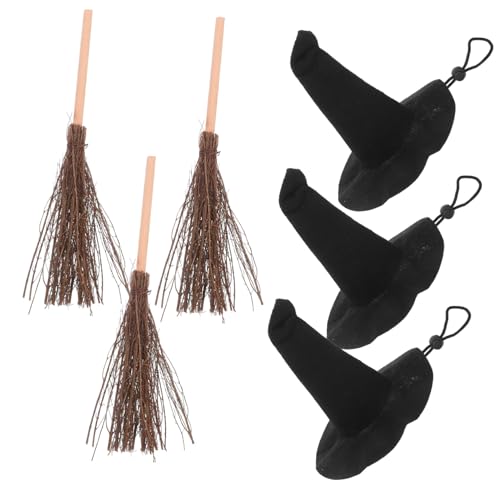 PartyKindom 3 Satz Mini Hexenhüte und Kleine Besen Halloween Dekoration DIY Bastelset Partyzubehör für Erwachsene Vielseitige Hexenparty Accessoires von PartyKindom