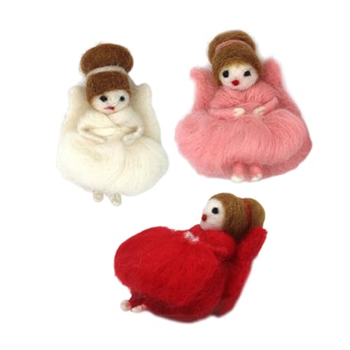 PartyKindom 3 Stück Teiliges DIY Wollfilz Engel Mädchen Puppe Schlüsselanhänger Handgemachte Tanzende Dekoration für Weihnachtsbaum und Taschen Charmantes Zubehör Weiß Rosa und Rot von PartyKindom
