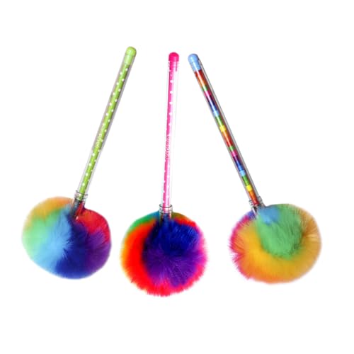 PartyKindom 3 Stück Teiliges Plüsch Kugelschreiber mit Pompon Bunte Weiche Schreibstifte für Schüler Angenehmer Griff Glattes Schreiben für Schule Büro und Zufällige Farbe Zufällige Farbe von PartyKindom