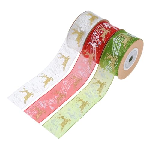 PartyKindom 3 Stück Teiliges Weihnachtsband pro Polyester Geschenkband mit Noten und Rentier Strapazierfähig Einseitig Bedruckt für Geschenkverpackung Basteln Partydekoration PartyKindom 3 Stück Teiliges Weihnachtsband pro Polyester Geschenkband mit Noten und Rentier Strapazierfähig Einseitig Bedruckt für Geschenkverpackung Basteln Partydekoration von PartyKindom