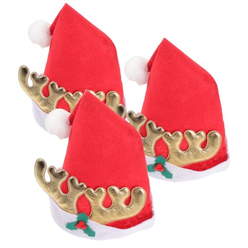 PartyKindom 3 Stück Teiliges Weihnachtsmützen aus Plüsch Klassische Rote Weihnachtsmannmütze mit Rentiergeweih Festliche Weihnachts Dekoration für Erwachsene Weiches Material Wiederverwendbar von PartyKindom