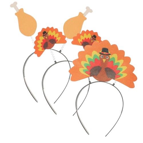 PartyKindom 3 Stück Thanksgiving Haarreif Teiliges Verstellbar Langlebig mit Truthahn und Hähnchenkeulen Party Haarschmuck für Festliche Fotos und Kostüme Geeignet für Kopfgrößen von PartyKindom