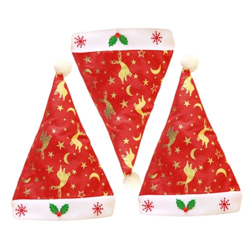 PartyKindom 3 Stück Weihnachtsmützen für Erwachsene Golddruck und Schneeflockenmotiv Festliche Weihnachtsdekoration Bequeme Langlebige Xmas Hüte für Party und Fotoaccessoires von PartyKindom