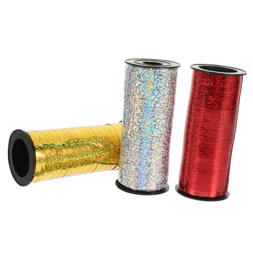 PartyKindom 3Rollen Glänzendes Ballonband Silber und Rot Yards pro Rolle Geschenkband für Hochzeitsdekoration Scrapbooking DIY Bastelprojekte und Weihnachtsfeiern von PartyKindom