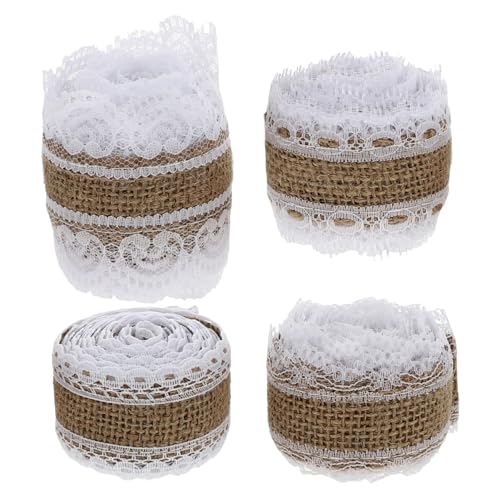 PartyKindom 4 Rollen Spitzenband Juteoptik pro Bastelband Vintage Dekorativ für Weihnachtsdeko Kleidung Accessoires Handarbeit von PartyKindom