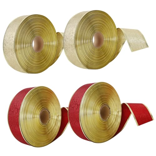 PartyKindom 4 Rollen Weihnachtsgeschenkband in Rot und Gold Dekoratives Geschenkband mit Glitzerkante Weihnachtsdeko Schleifenband für Geschenkverpackung Weihnachtsbaum DIY Bastelprojekte von PartyKindom