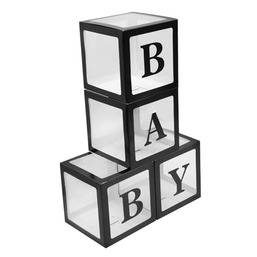 PartyKindom 4 Stück Balloon Box aus Weißem Karton und PVC Transparente Schwarze Dekobox für Geburtstag Babyparty Taufe Kinderfreundliche Partydekoration Einfache Anwendung Auffälliges von PartyKindom