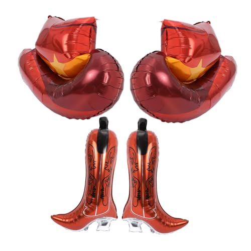 PartyKindom 4 Stück Cowboy Style Folienballons Teiliges Western Partydekoration mit Cowboyhüten und Cowboystiefeln Langlebige Aluminiumfolie Farbenfrohe Geburtstag Luftballons für von PartyKindom