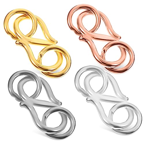 PartyKindom 4 Stück Halskettenverschluss Teilig Mittlere S Haken mit Geschlossenen Biegeringen Silber Gold Roségold Platin Antiallergisch Langlebig für Schmuckherstellung von PartyKindom