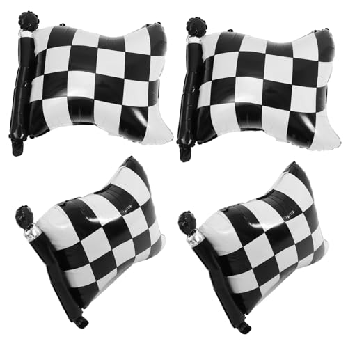 PartyKindom 4 Stück Rennflaggballon Party -Requisite Ballons Dekorationen Partyballons Rennparty-Ballons Party -Dekorationen von Racing Themed Partydekorationen Aluminiumfolie von PartyKindom