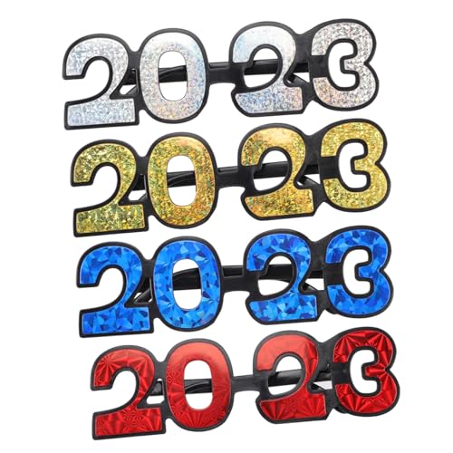 PartyKindom 4 Stück Silvester Partybrillen Lustige Neujahrsbrille Leichte Augenbrille für Festliche Dekoration und Foto Requisiten Geeignet für Silvesterfeier und Gruppenspaß von PartyKindom