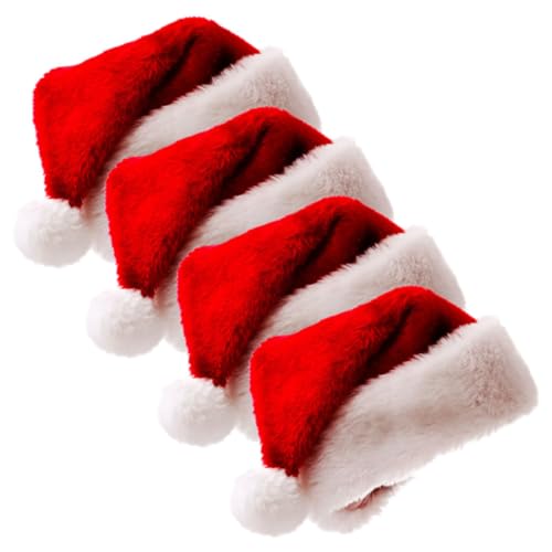 PartyKindom 4 Stück Teiliges Dicke Weihnachtsmützen aus Plüsch Klassische Santa Hüte mit Weißem Bommel und Plüschrand Wiederverwendbare Nikolausmützen für Weihnachts und Neujahrsfeiern PartyKindom 4 Stück Teiliges Dicke Weihnachtsmützen aus Plüsch Klassische Santa Hüte mit Weißem Bommel und Plüschrand Wiederverwendbare Nikolausmützen für Weihnachts und Neujahrsfeiern von PartyKindom