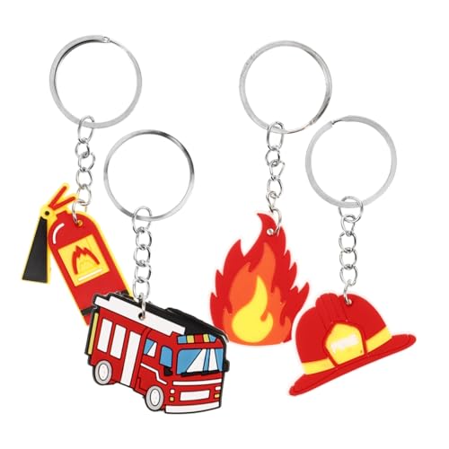 PartyKindom 4 Stück Teiliges Feuerwehr Schlüsselanhänger Dekorativer Feuerwehrmann Schlüsselring Anhänger Robustes Feuerwehrauto Helm Löschschlauch Design für Feuerwehrliebhaber von PartyKindom