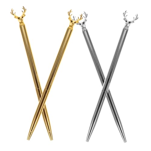 PartyKindom 4 Stück Teiliges Metall Kugelschreiber mit Kreativem Elch Design Glattes Stilvolle Schüler Schreibstifte in Gold und Silber für Studenten von PartyKindom