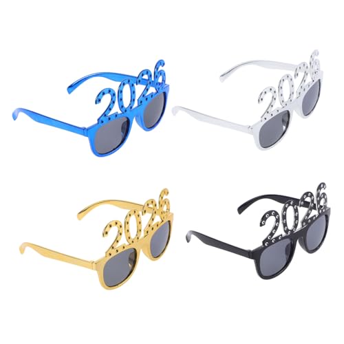 PartyKindom 4 Stück Teiliges Silvester Partybrillen Leichte Glitzernde Fotorequisiten in Gold Silber Blau Schwarz Trendige Neujahrs Accessoires für Familien und Freundesfeiern von PartyKindom