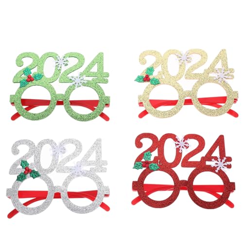 PartyKindom 4 Stück Teiliges Weihnachts und Neujahrsbrillen Bunte Partybrillenrahmen als Fotorequisite Langlebige Sichere Dekoration für Festliche Feiern und Familienfotos von PartyKindom