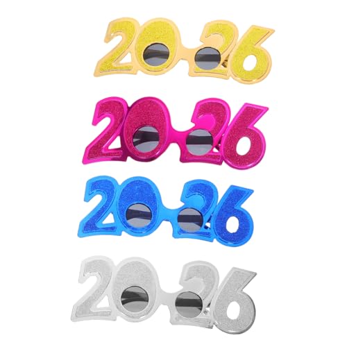 PartyKindom 4 Stück Teiliges Year Party Brillen aus Leichtem Kunststoff Stylishe und Bequeme Zahlenbrillen für Silvesterfeiern Geeignet für Erwachsene und Jugendliche Vielseitige Fotorequisite von PartyKindom