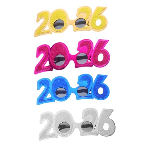 PartyKindom 4-teilige Abschlussbrillen: Glitzernde „2026 – Frohes Neues Jahr“-brillen – Neuartige Kunststoffbrillen Für Die Silvesterparty- von PartyKindom