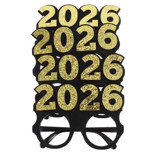 PartyKindom 4-teilige Silvester-Partybrillen: Plastikbrillen mit der Zahl 2026, Pailletten, Silvesterbrillen für die Abschlussfeier der Klasse 2026, Foto-Requisiten von PartyKindom