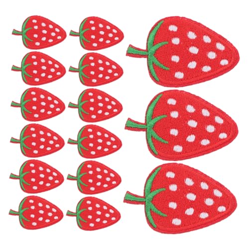 PartyKindom 40 Stück Erdbeer Bügelaufnäher zum Aufbügeln und Annähen Bestickte Frucht Applikationen in Leuchtendem Rot Flexible DIY Stoffpatches für Kleidung Taschen Hüte und Accessoires von PartyKindom