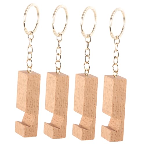 PartyKindom 4Stücke Mini Handyhalter Holz Tragbarer Schlüsselanhänger Kreativer Telefonständer für Einfache Handhabung zum Freihalten der Hände Beim Filmegucken von PartyKindom